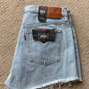 Levi's Sky Blue Frayed Denim Shorts